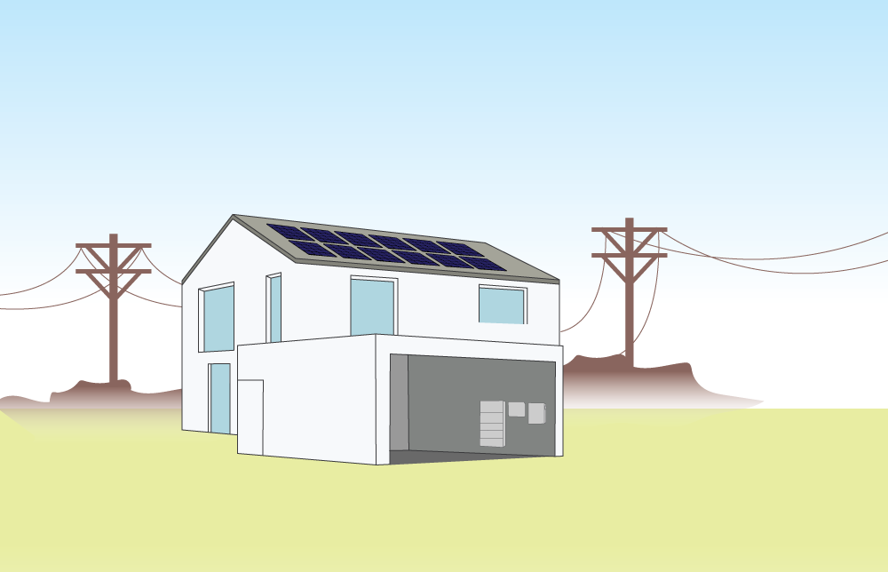 Running solar with too many brands can be a hassle. Graph of a home with a solar installation and palm trees in the background.